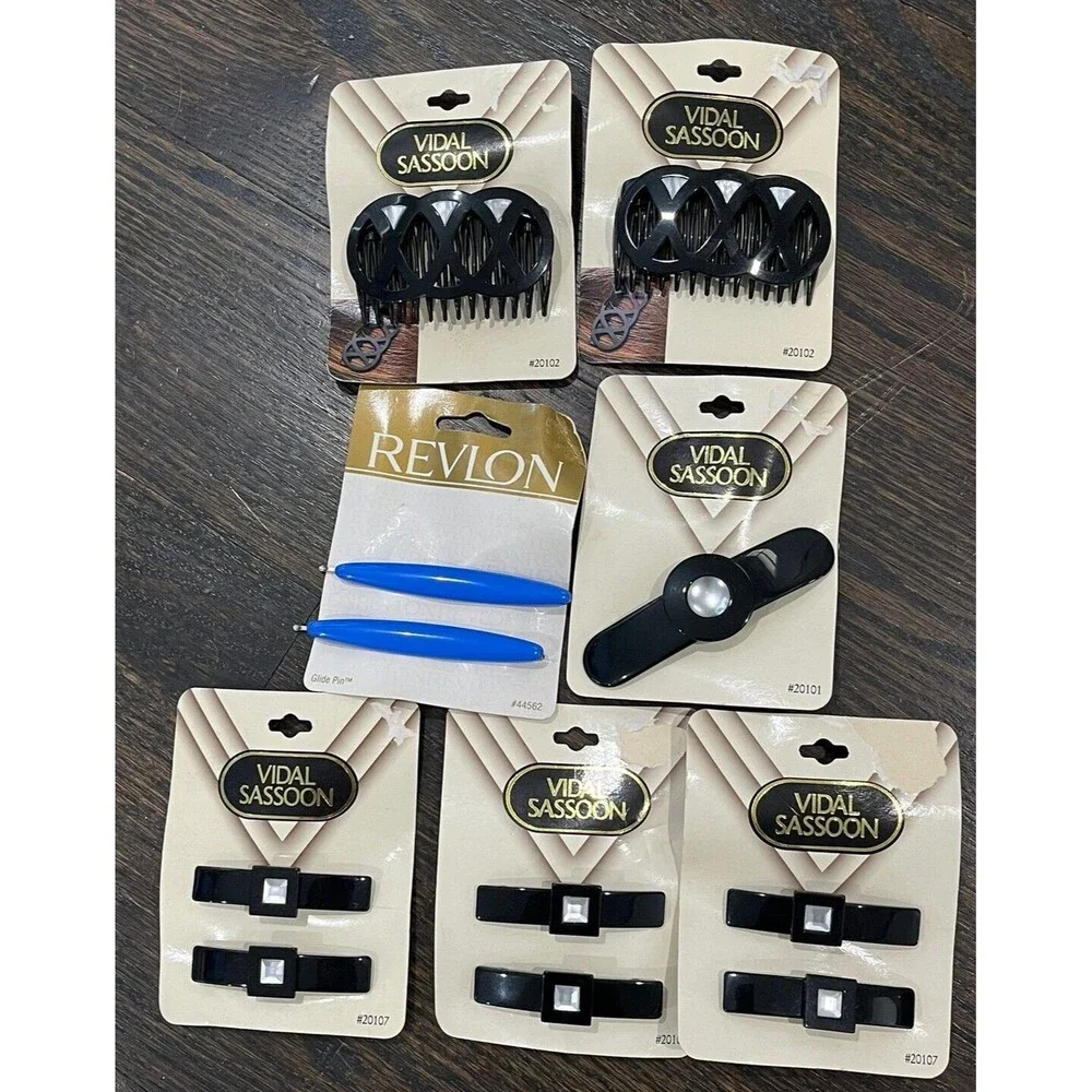 Vintage 1990s Barrettes Lot Vidal Sassoon Revlon Hair Clips Black Blue NOS